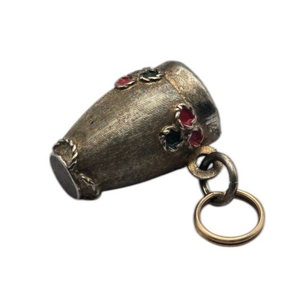 Bongo Drum Charm Pendant with Enamel Accents Vintage Sterling Silver